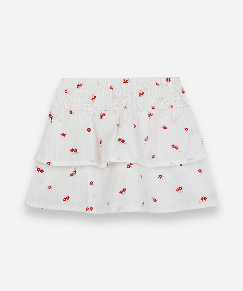 saia curta infantil de algodão com lastex floral off white