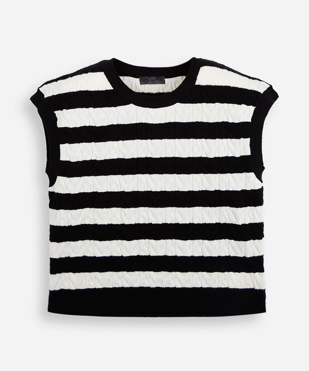 colete juvenil de tricot listrado off white