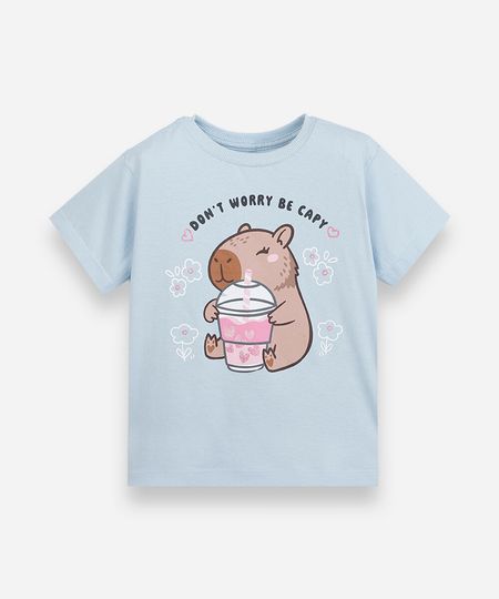 camiseta infantil de algodão manga curta estampada azul 4