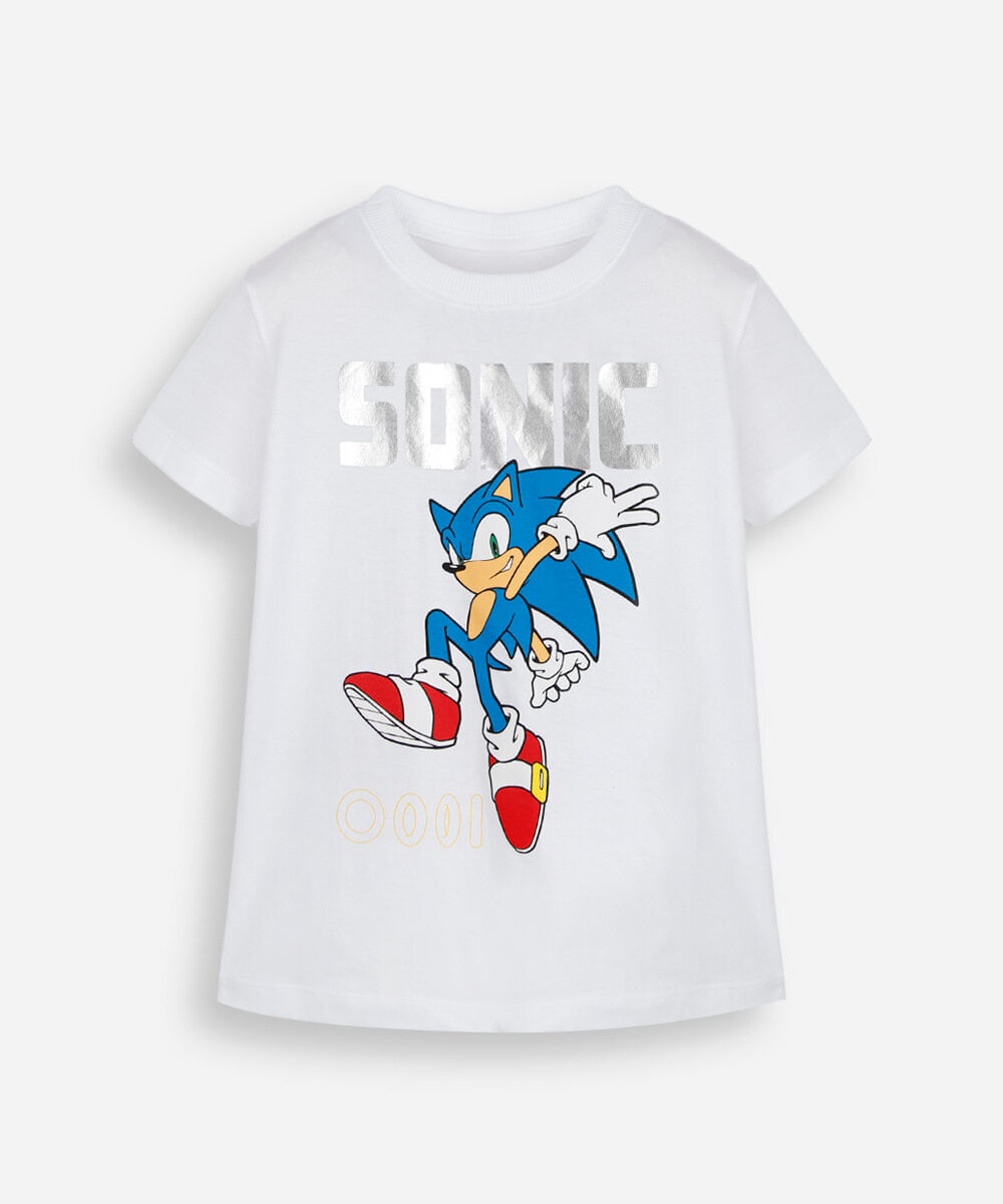 camiseta infantil de algodão sonic off white