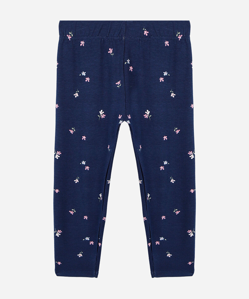 calça legging infantil de algodão floral azul