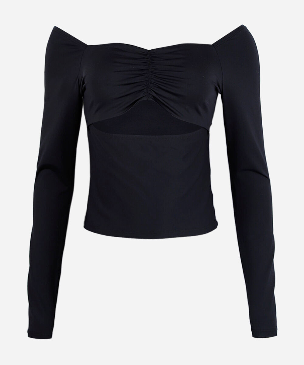 cropped juvenil cut out manga longa preto