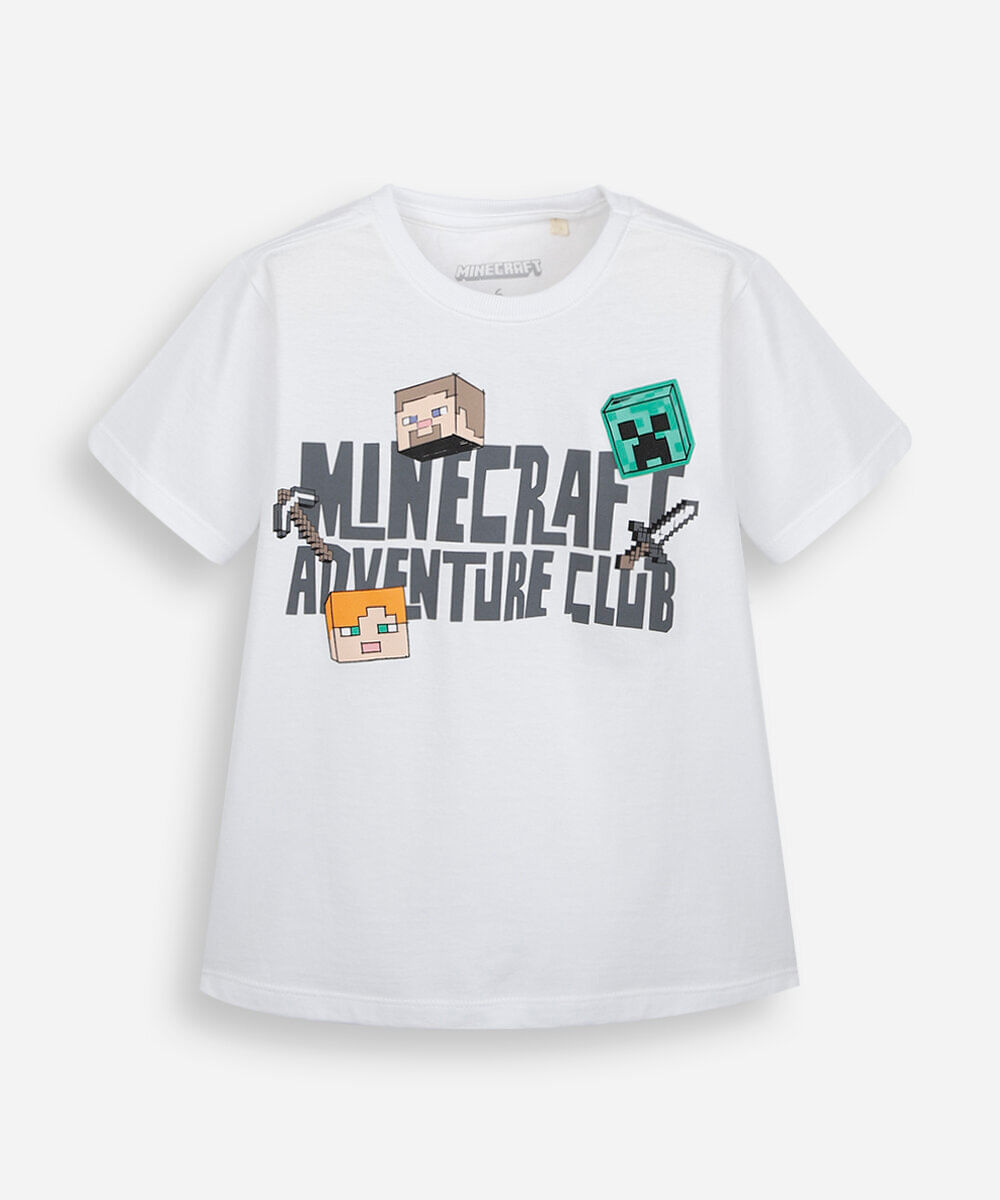 camiseta infantil de algodão minecraft off white