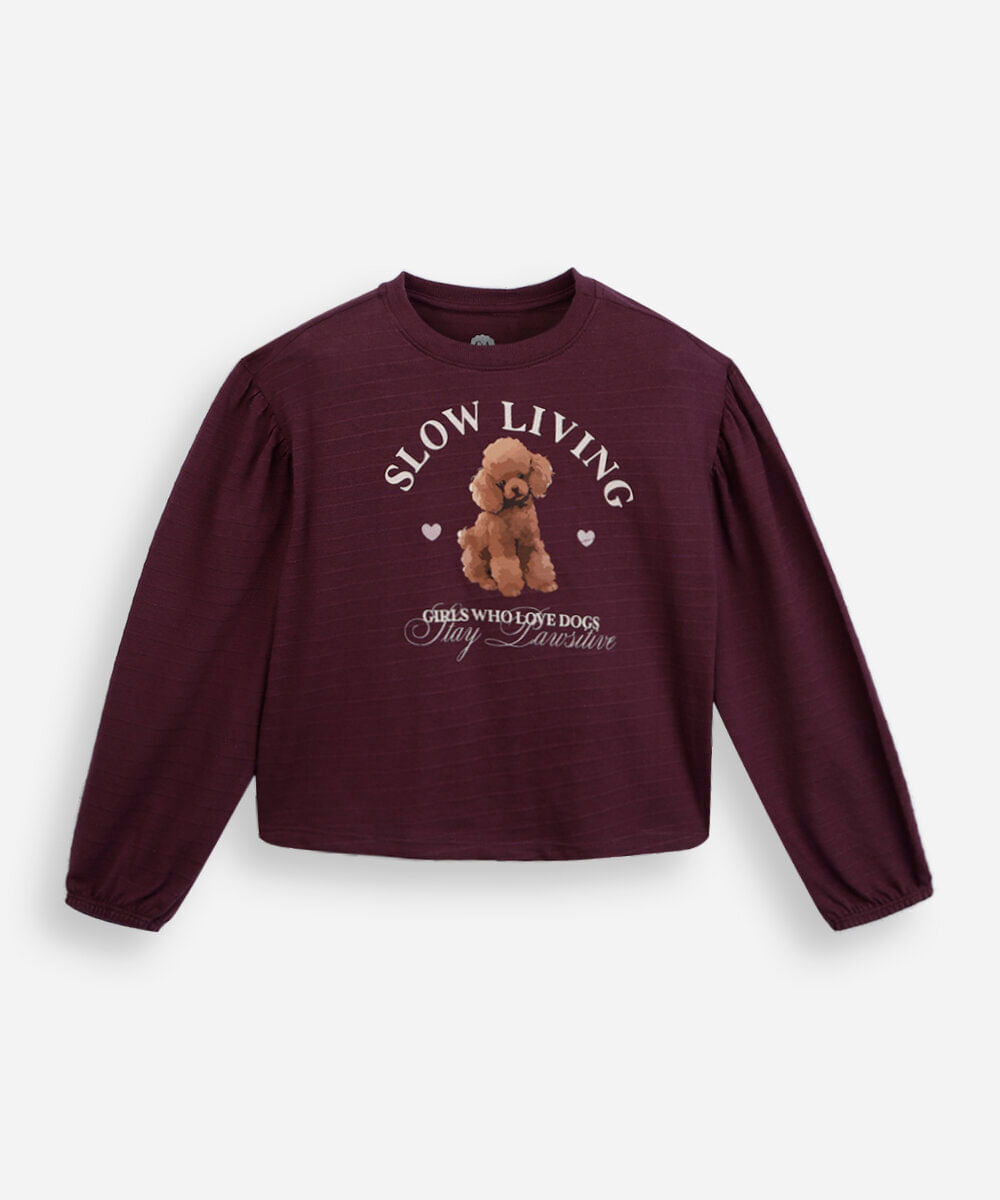 blusa infantil de algodão estampada vinho