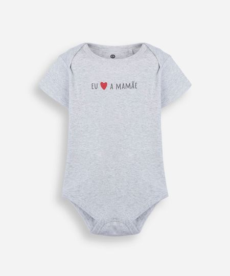 body infantil de algodão eu amo a mamãe cinza 6-9
