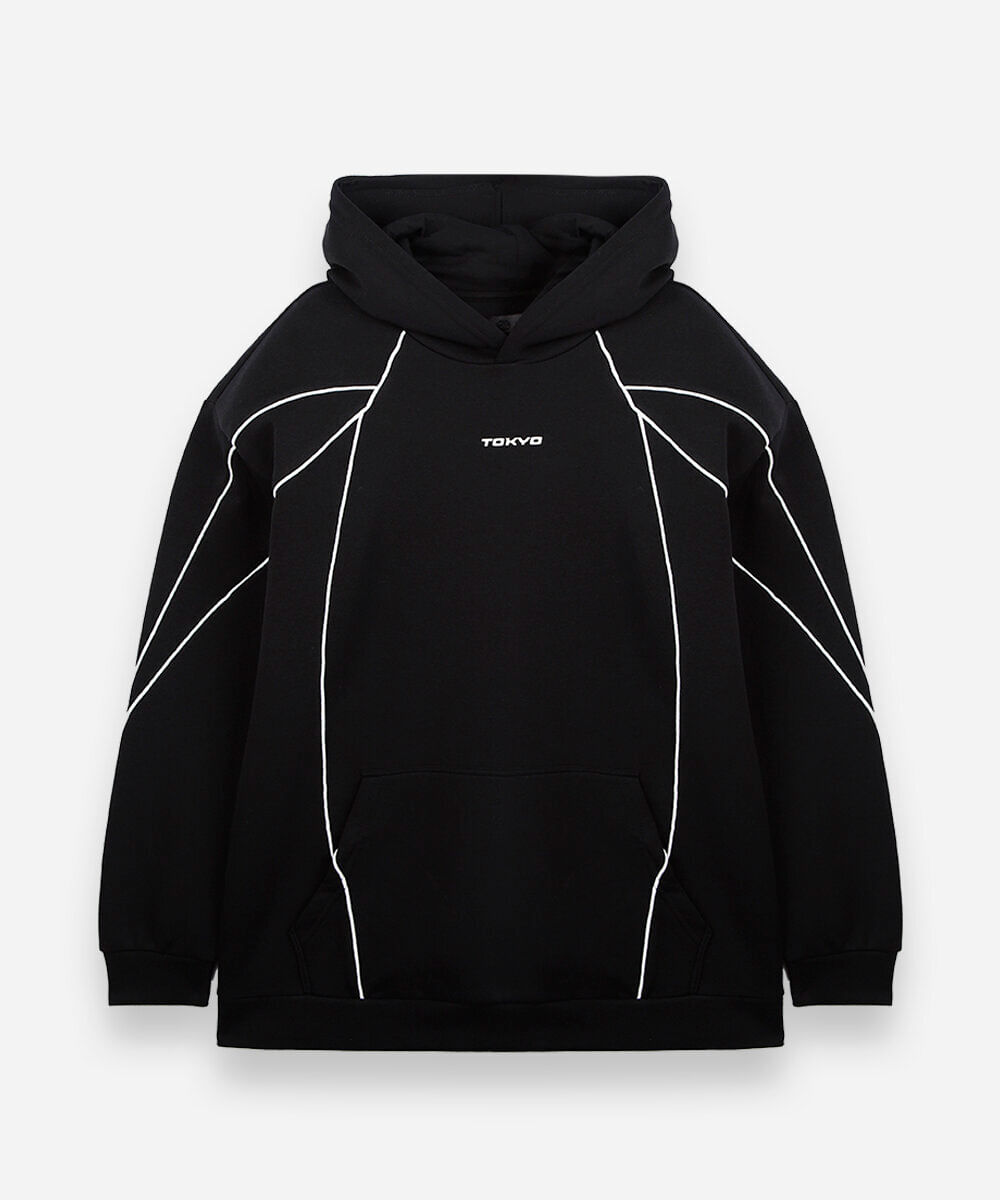 blusão oversized juvenil de moletom com nervuras preto