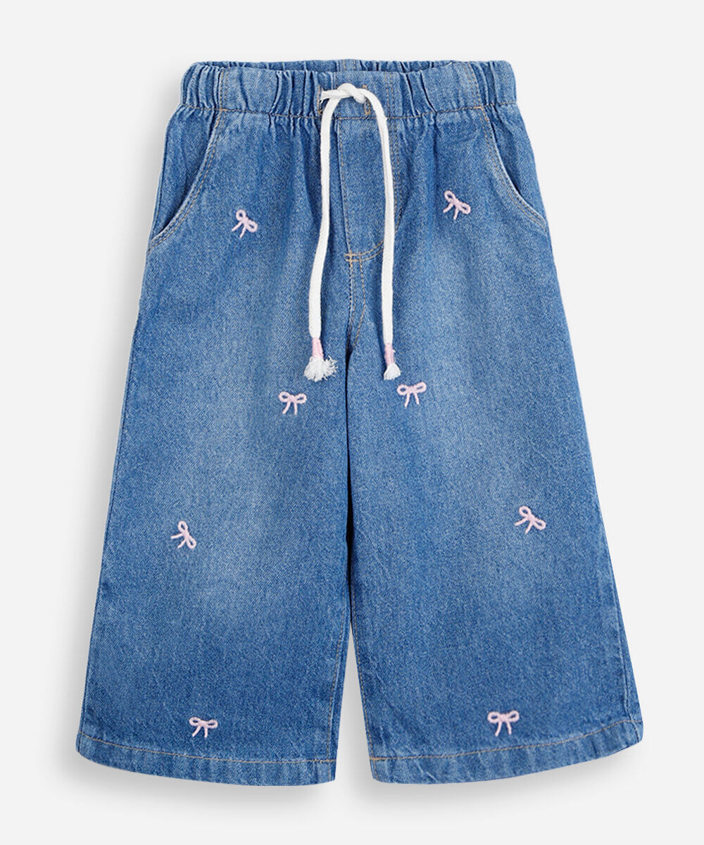 calça jeans infantil de algodão com bordados azul