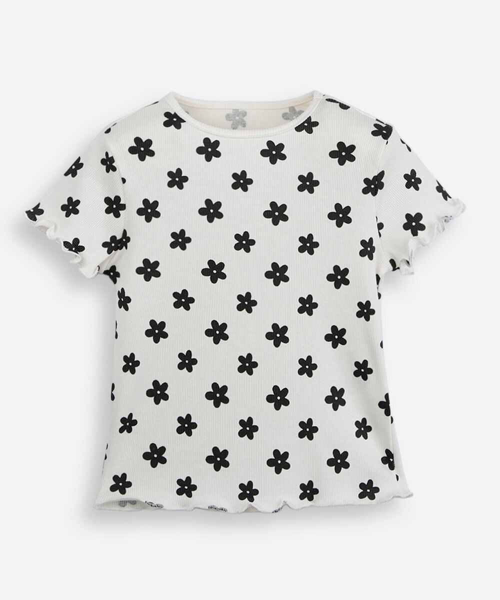 blusa infantil canelada floral off white