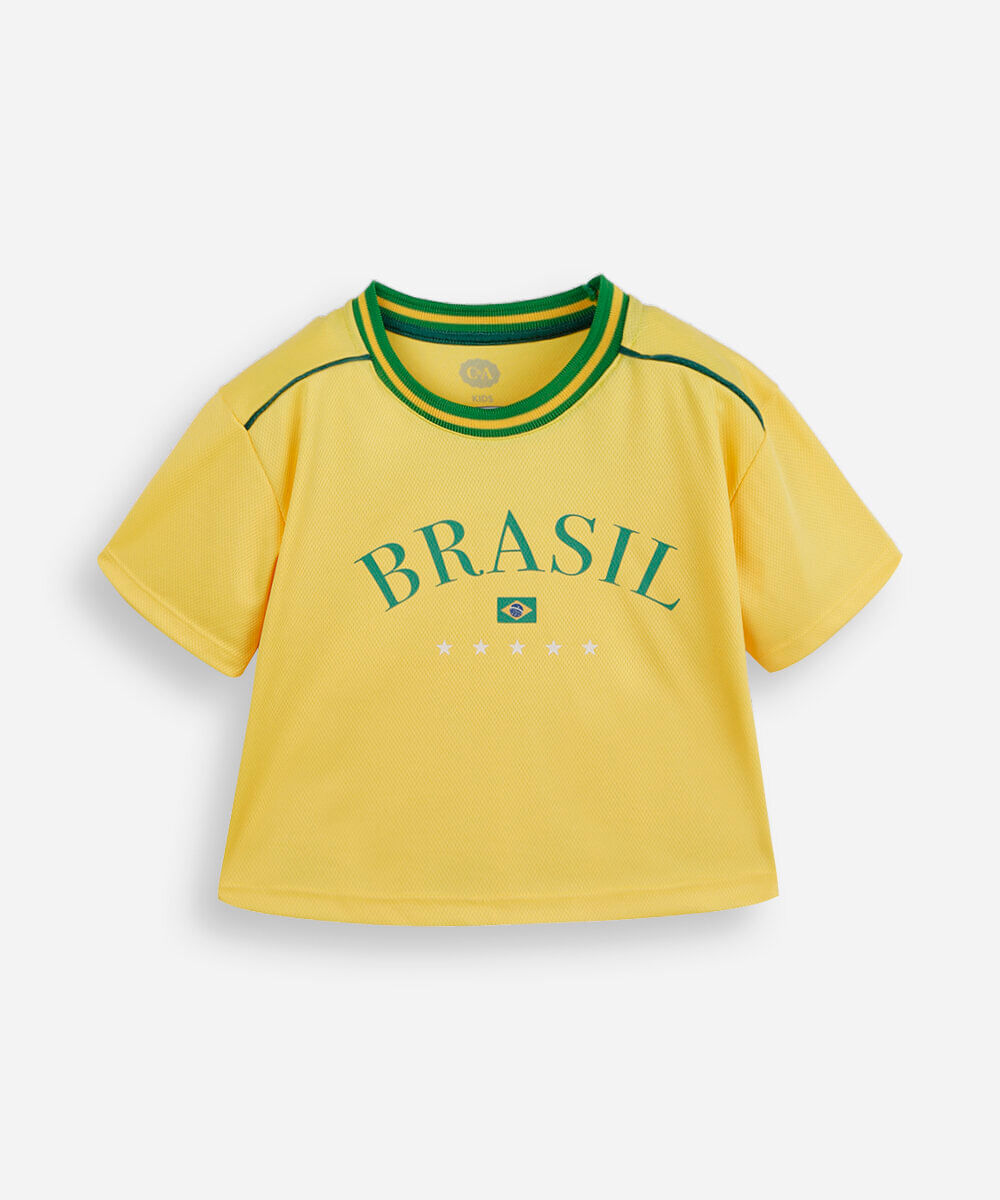 camiseta esportiva infantil brasil amarelo