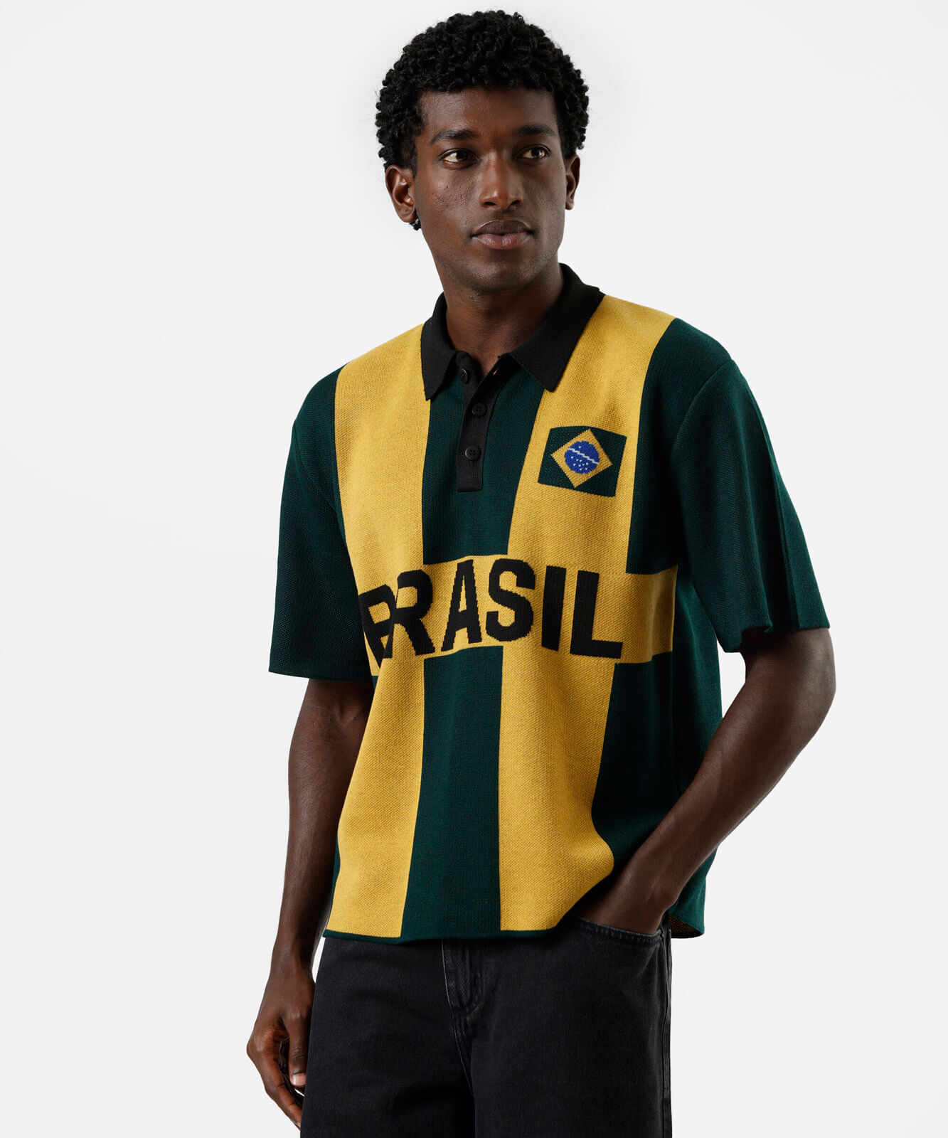 polo masculina de tricot listrada brasil verde