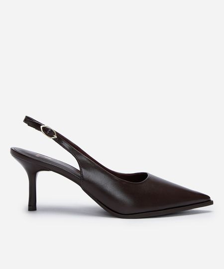 scarpin slingback salto fino com fivela marrom 34