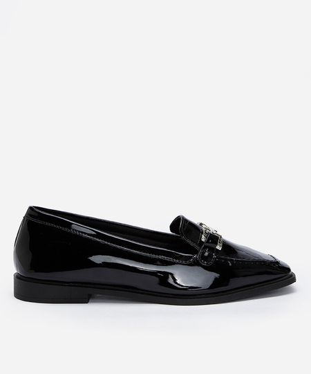 mocassim bico quadrado com fivela preto 36