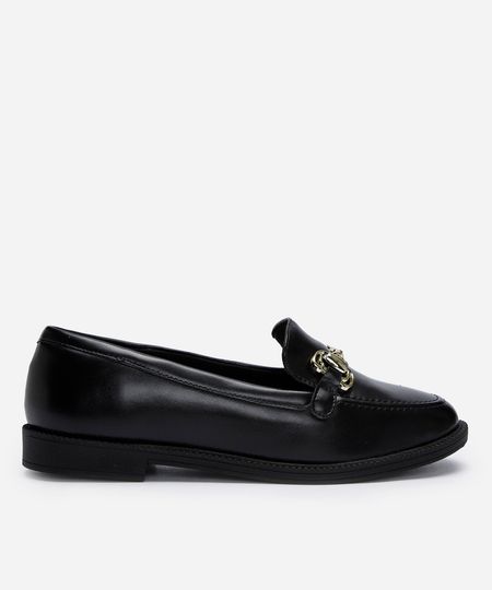 mocassim bico redondo com fivela preto 34