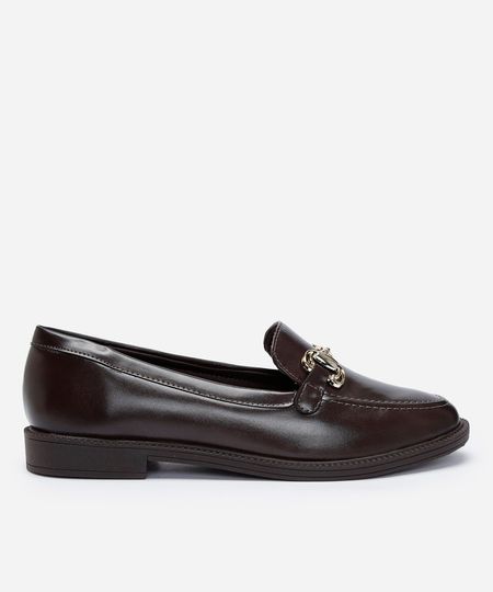 mocassim bico redondo com fivela marrom 38