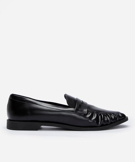 mocassim bico redondo franzido preto 36