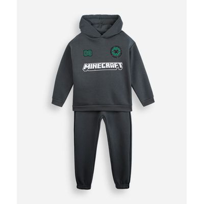 conjunto infantil de moletom com capuz minecraft cinza