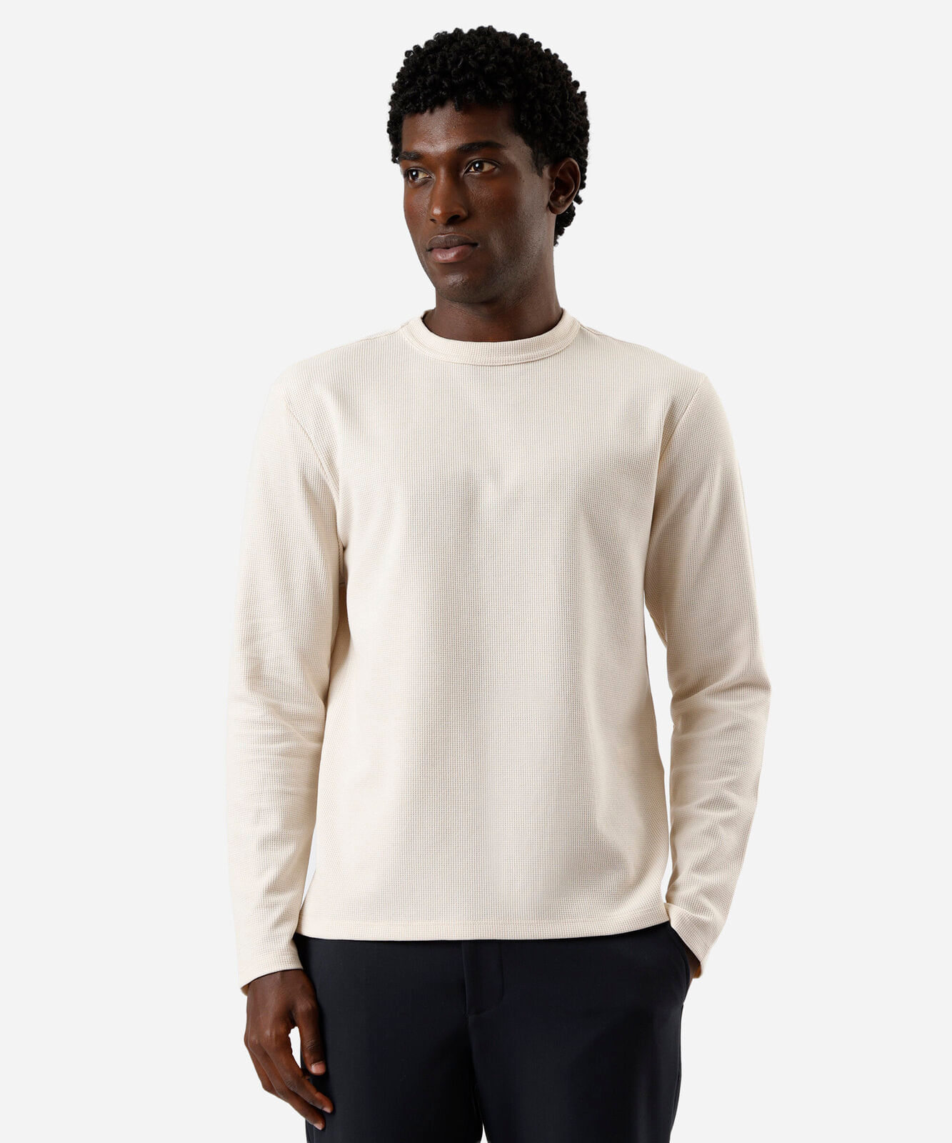 camiseta masculina com algodão manga longa texturizada bege