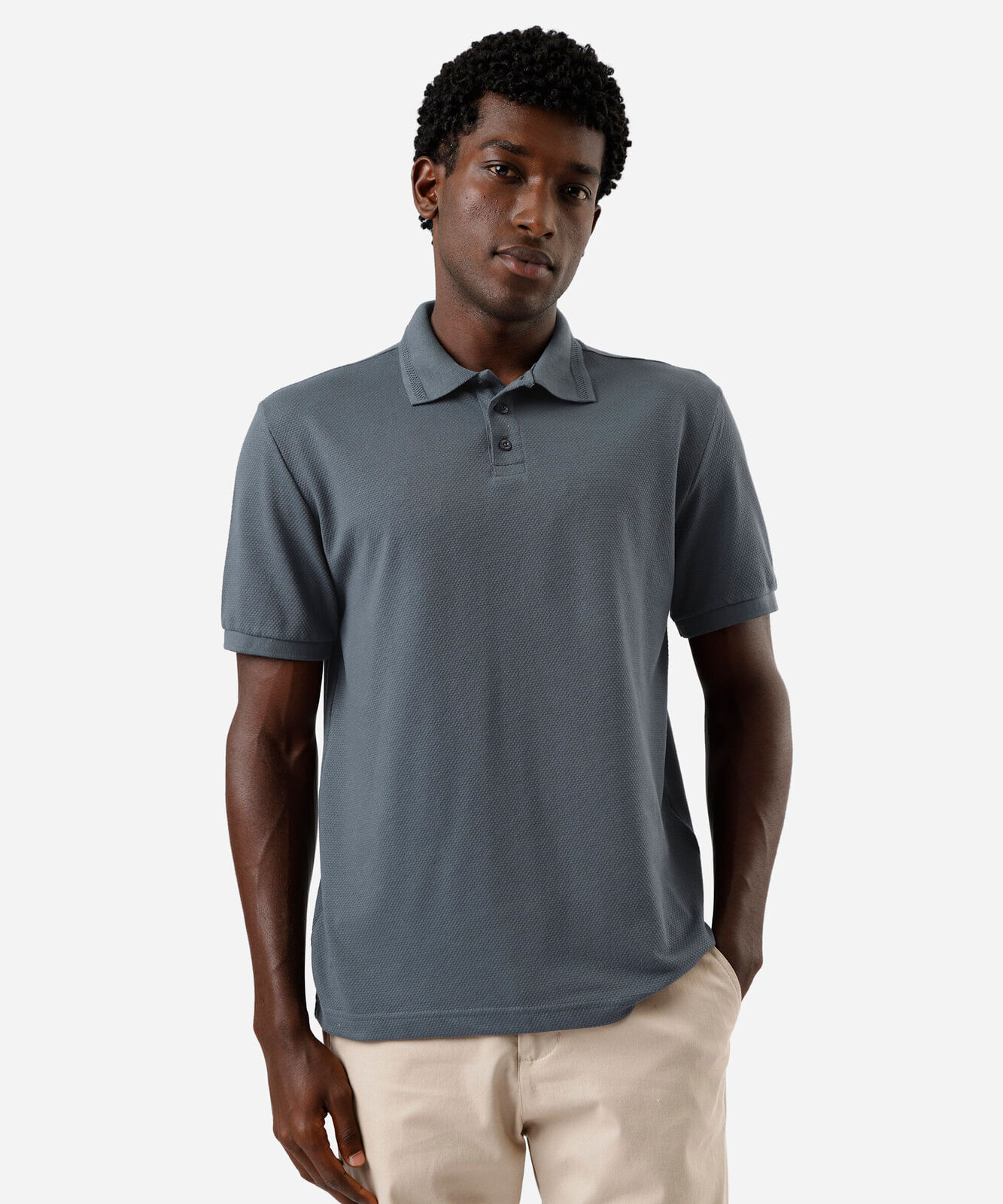 polo masculina manga curta texturizada azul