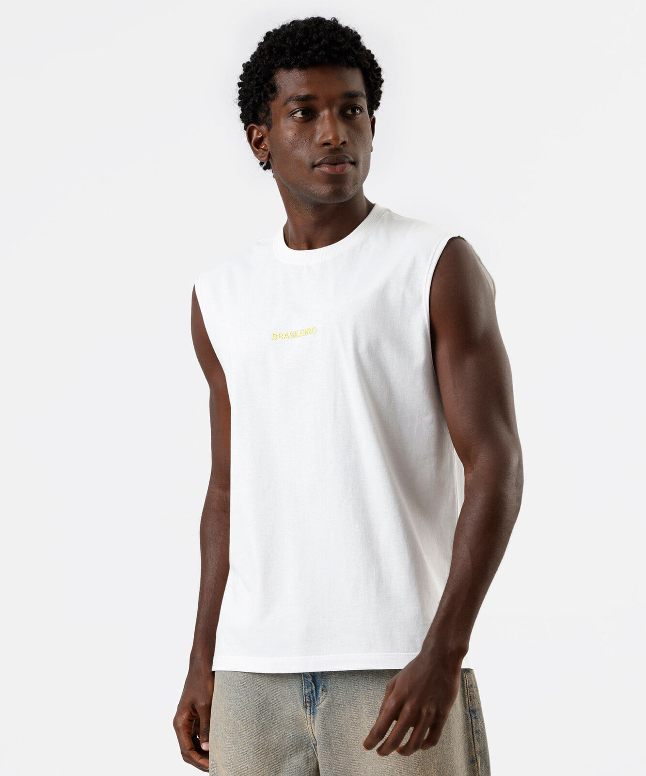 regata machão masculina de algodão estampada off white