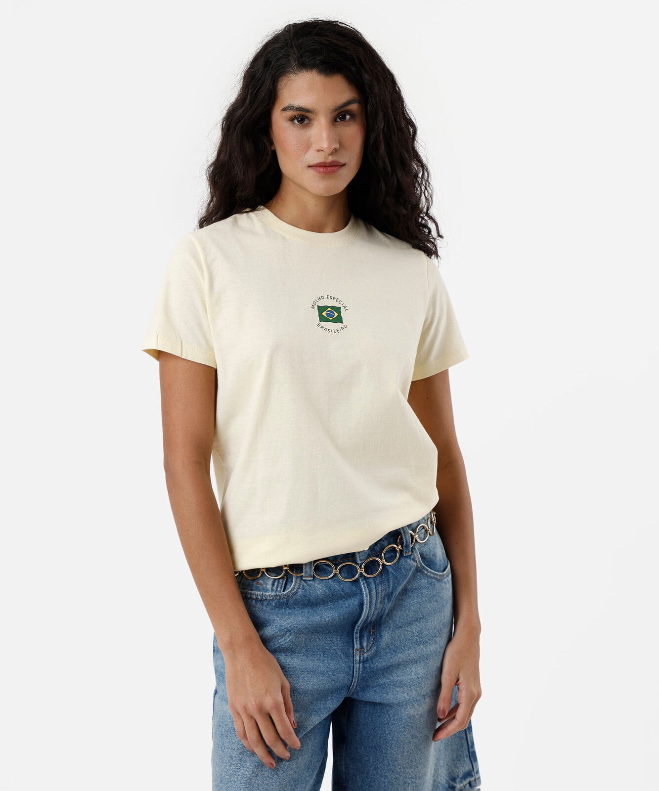 camiseta feminina regular molho brasileiro amarela