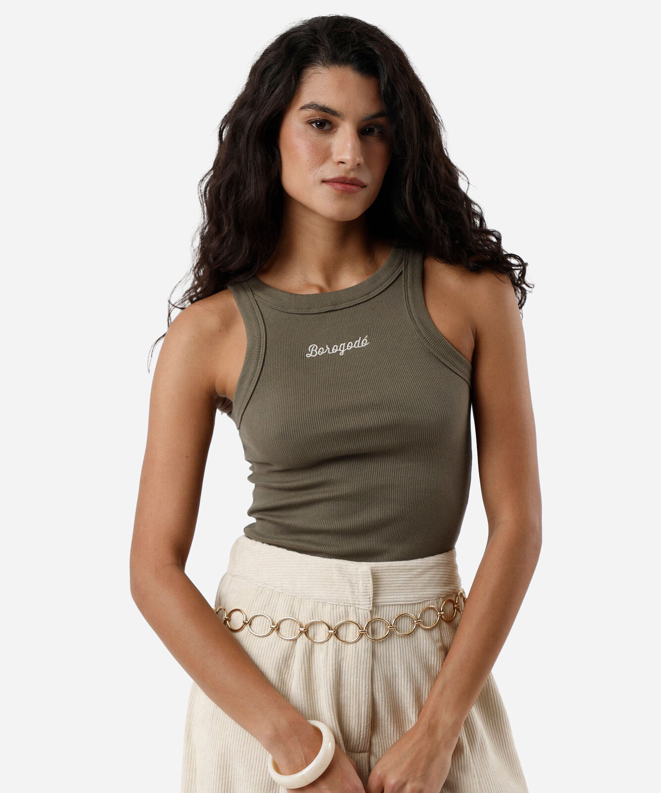 regata feminina de algodão halterneck bordada verde
