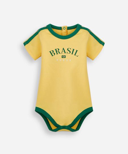body infantil de algodão brasil amarelo 3-6