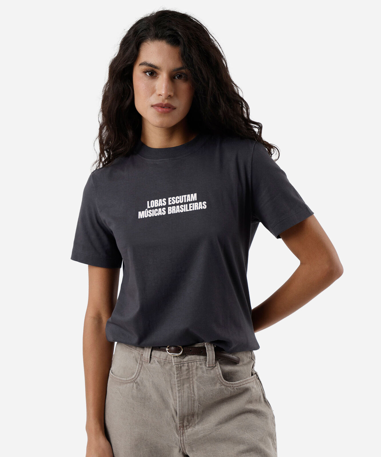 camiseta feminina de algodão manga curta alcione cinza