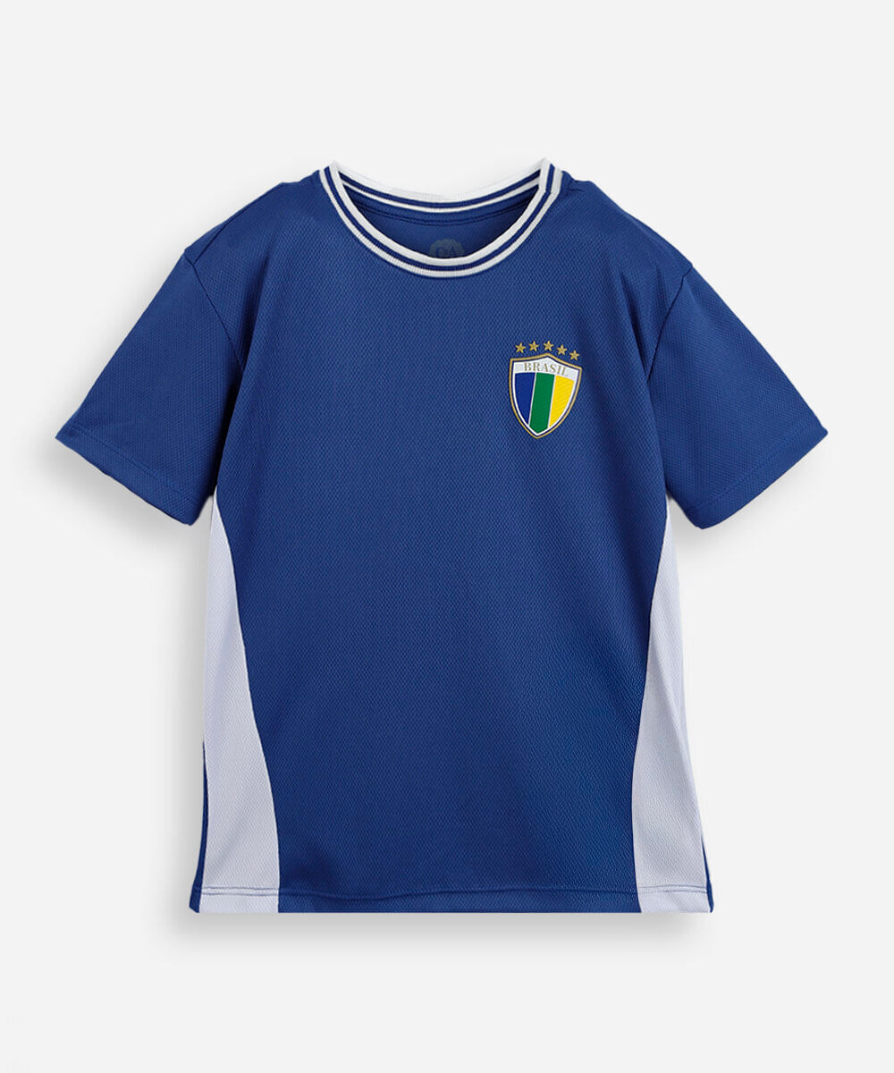 camiseta esportiva infantil manga curta brasil azul