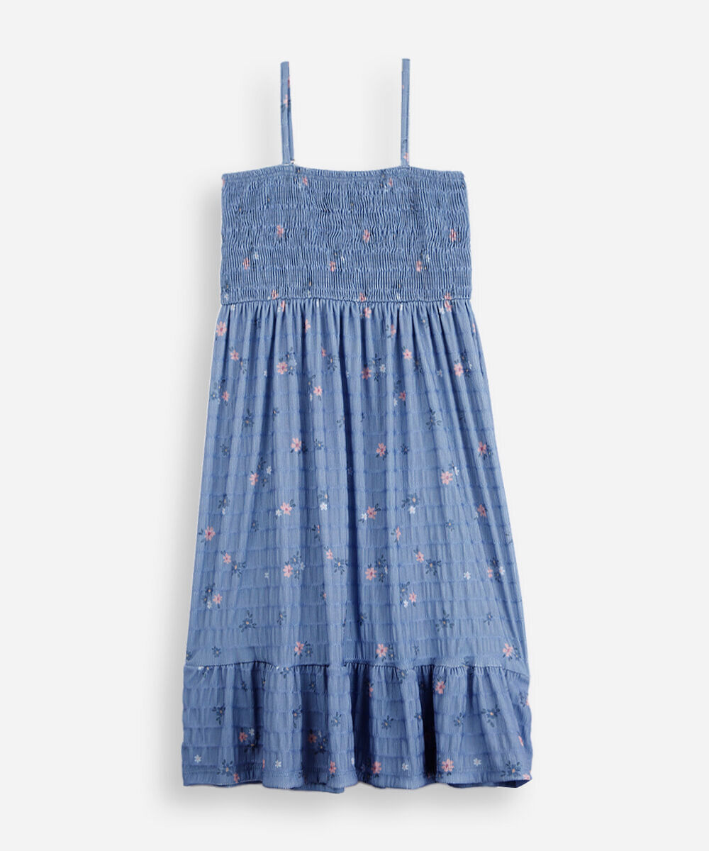 vestido infantil com lastex floral azul