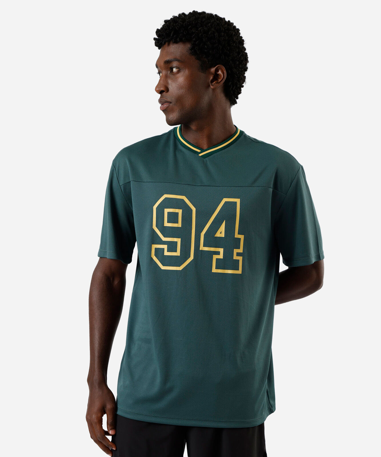 camiseta esportiva masculina gola v manga curta estampada verde