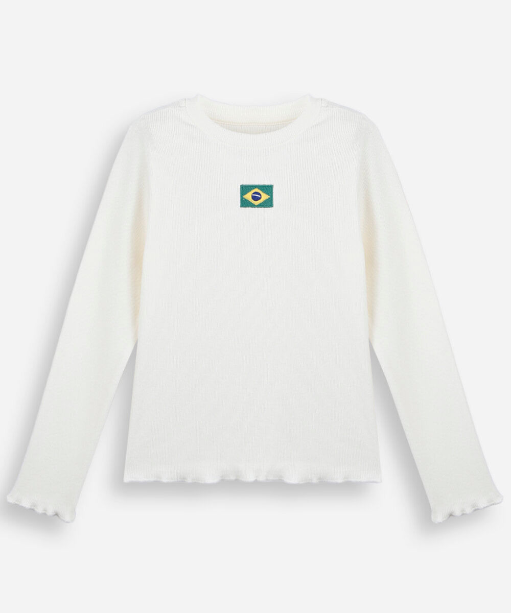 blusa infantil de algodão manga longa brasil off white