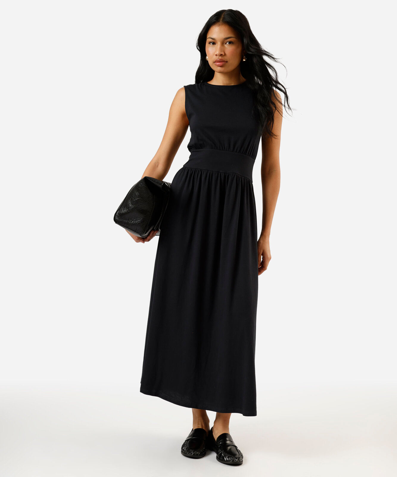vestido midi feminino de algodão com recorte franzido azul