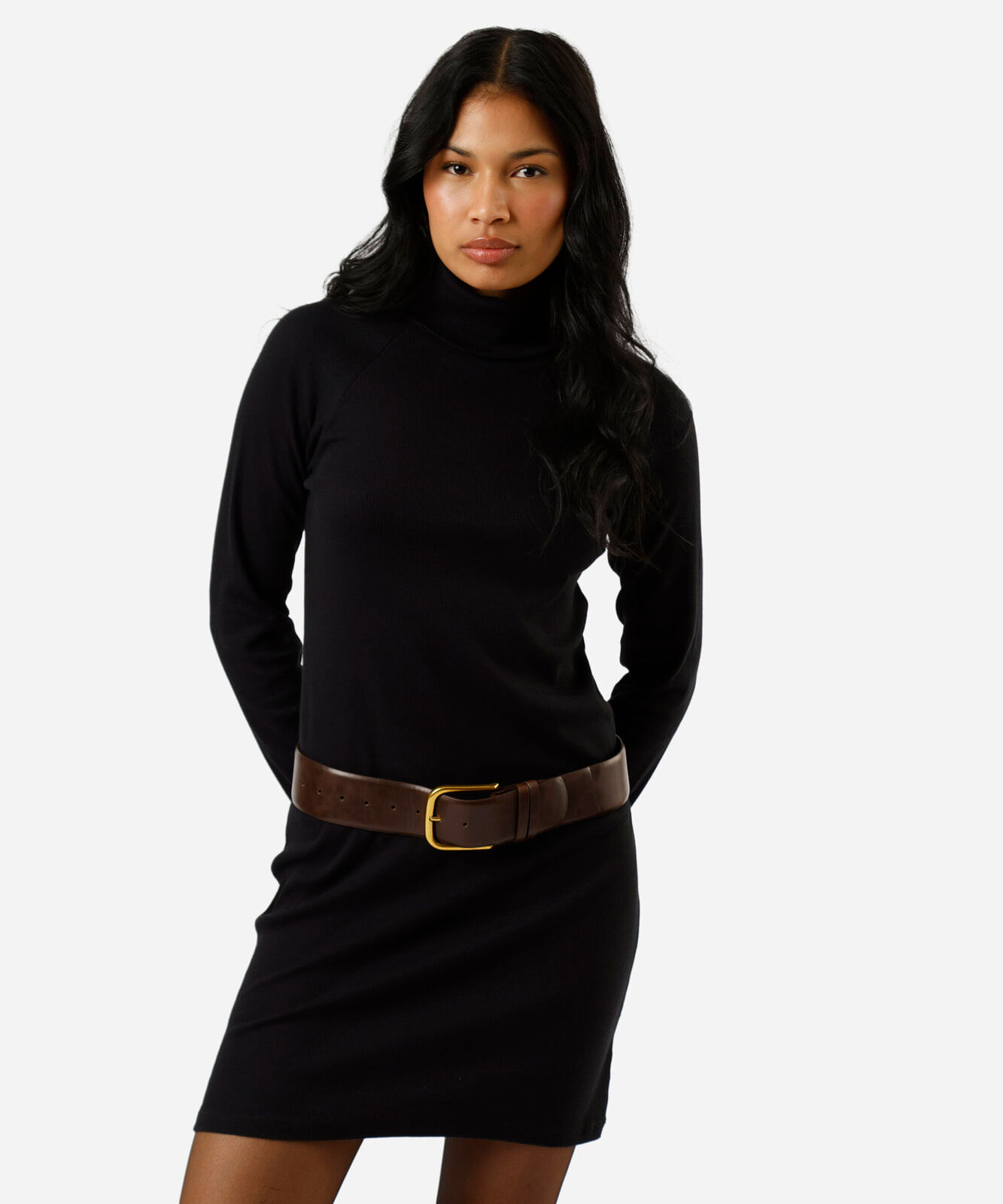 vestido curto de algodão gola alta preto