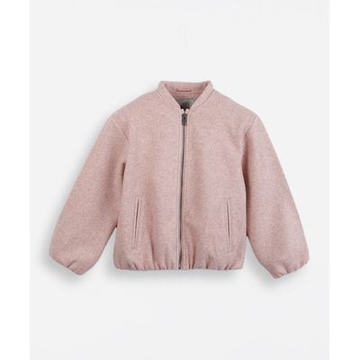 jaqueta bomber infantil manga longa texturizada rosa