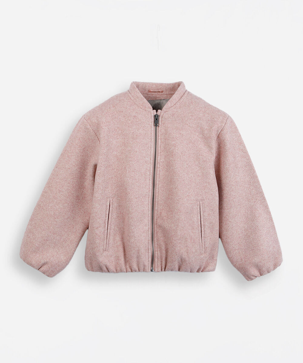 jaqueta bomber infantil manga longa texturizada rosa