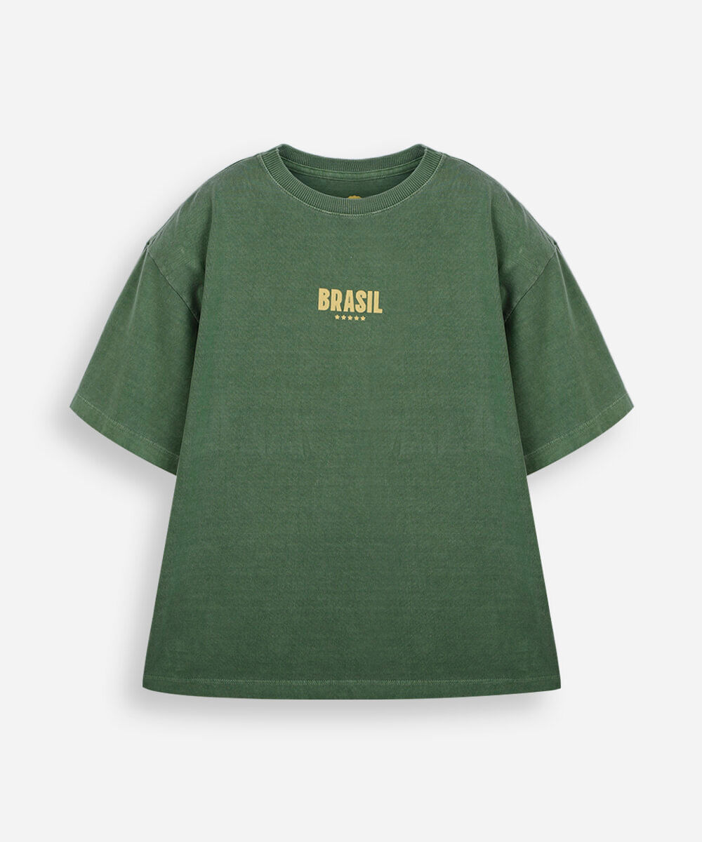 camiseta juvenil de algodão manga curta brasil verde