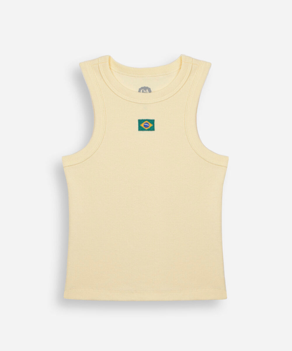 regata juvenil de algodão com bordado brasil amarela