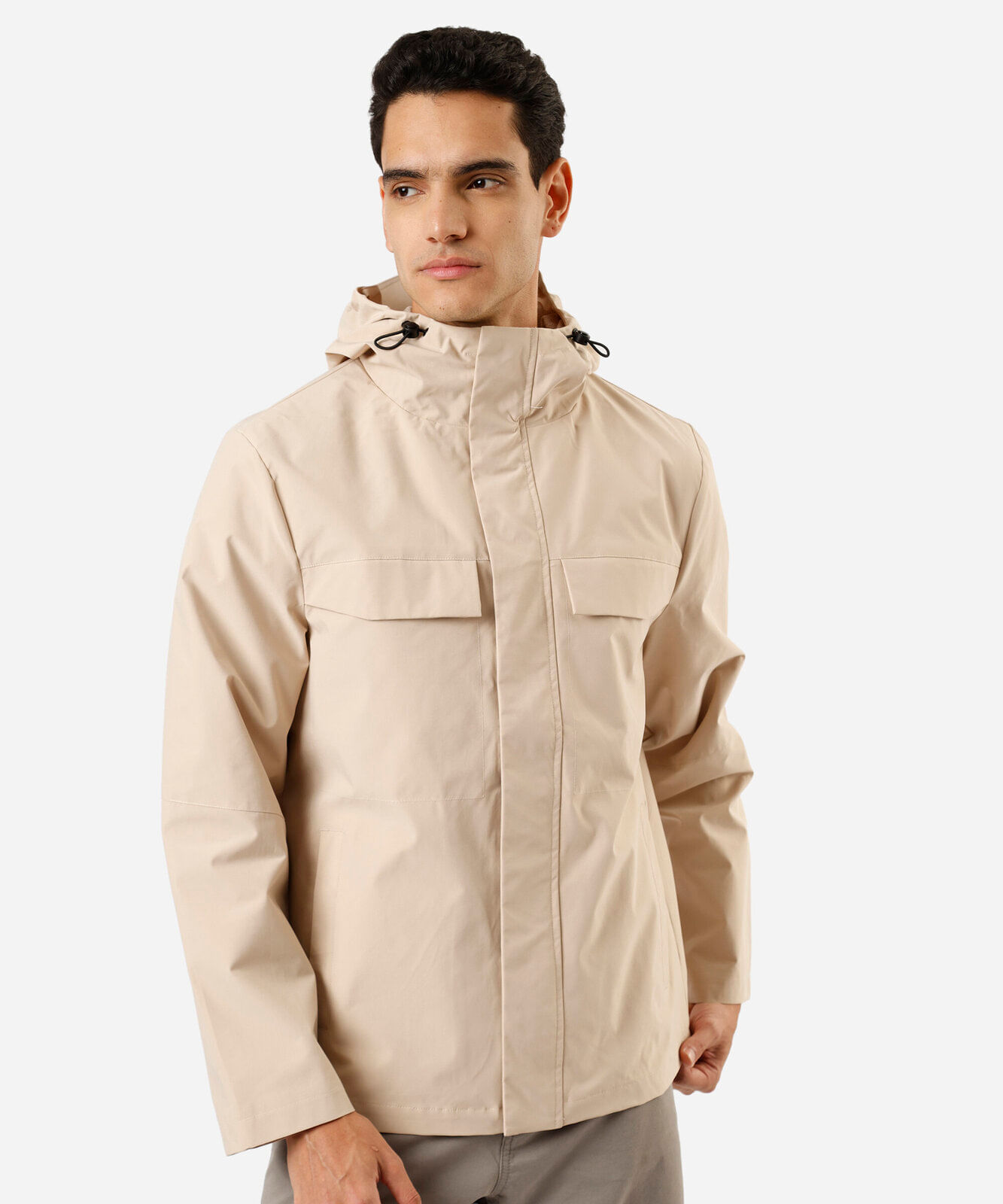parka alongada masculina com capuz bege