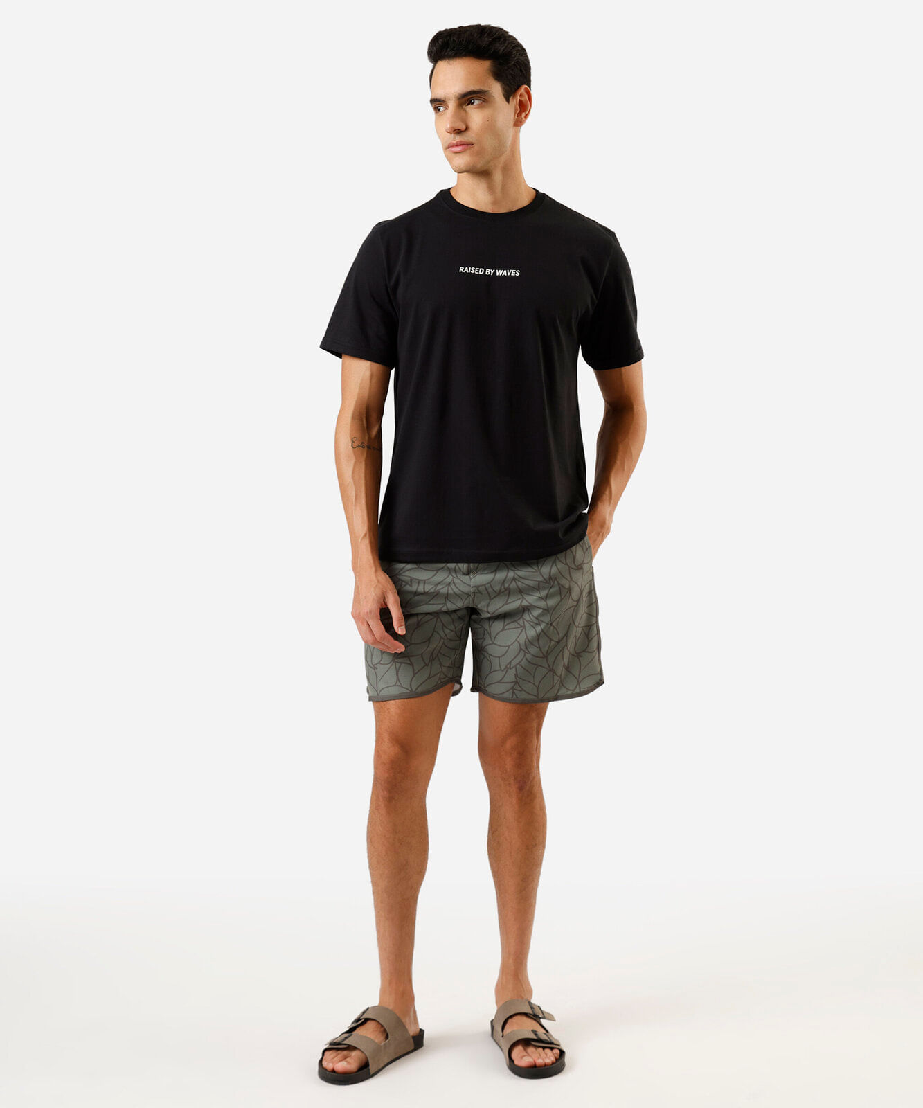 short boardshort masculino folhagens verde