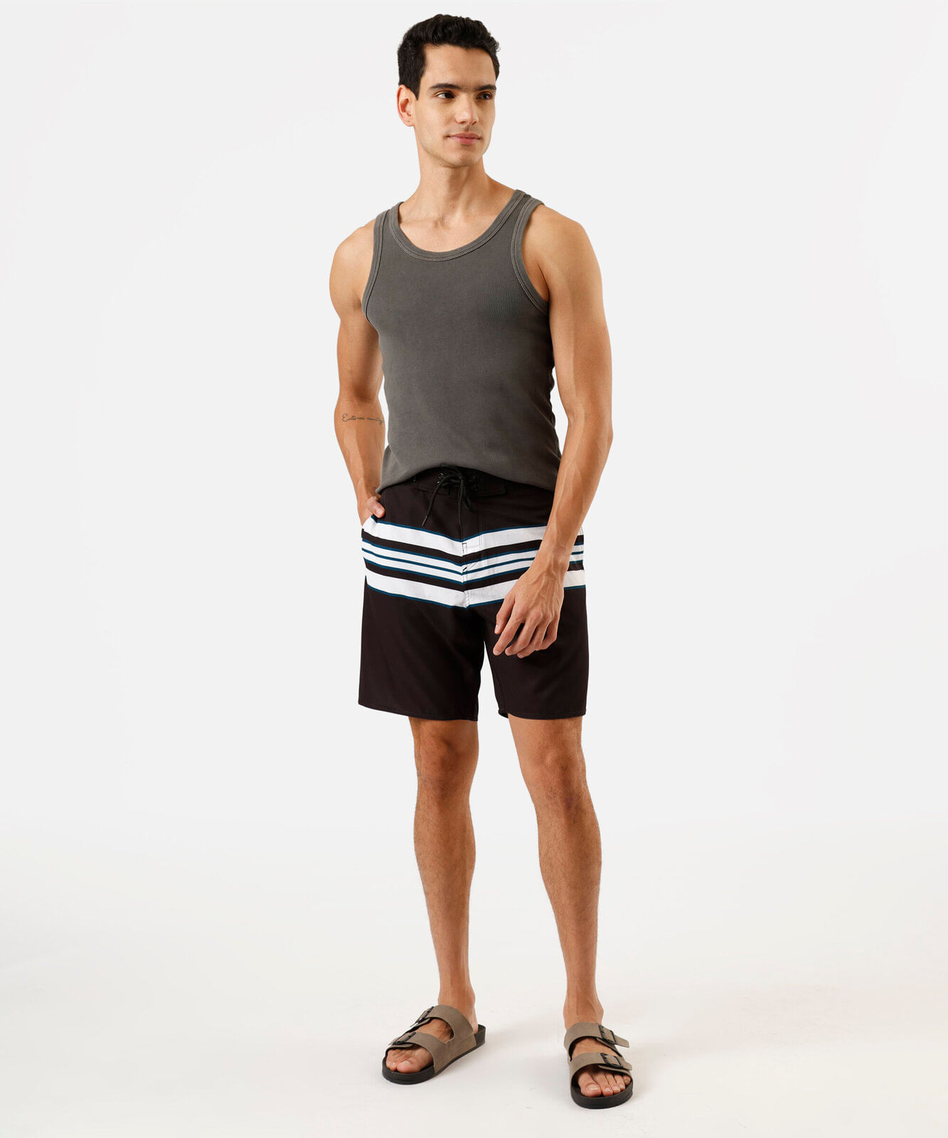 short boardshort masculino listrado preto