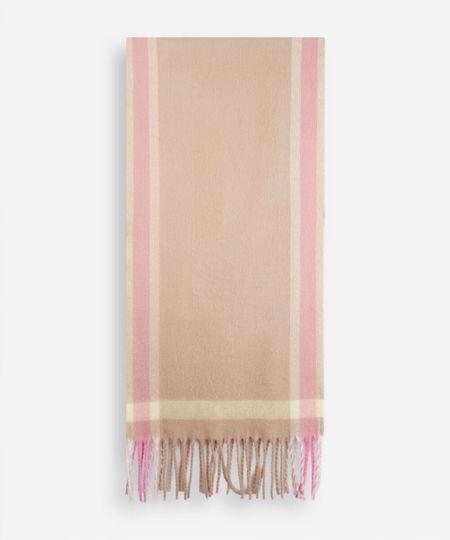 cachecol de tricot xadrez com franjas bege UNICO