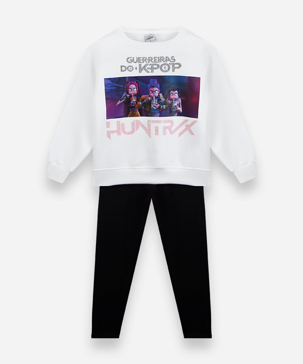 conjunto longo infantil com moletom guerreiras do kpop off white