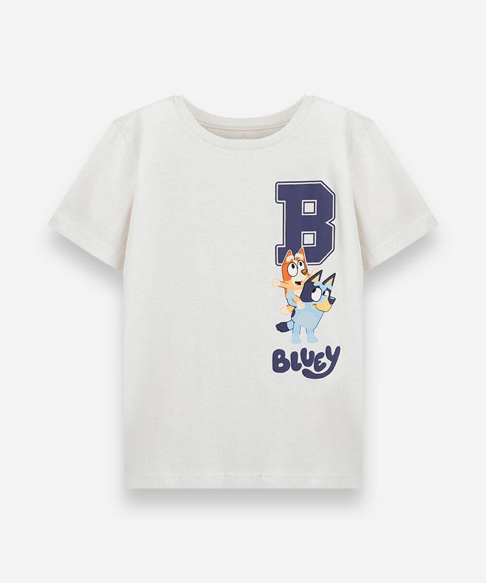 camiseta infantil de algodão bluey off white