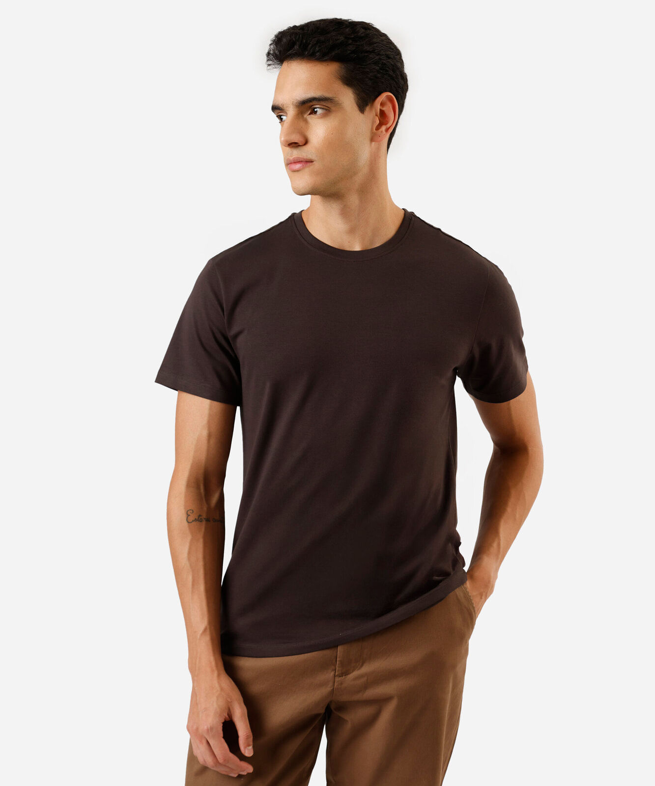 camiseta slim masculina de algodão marrom