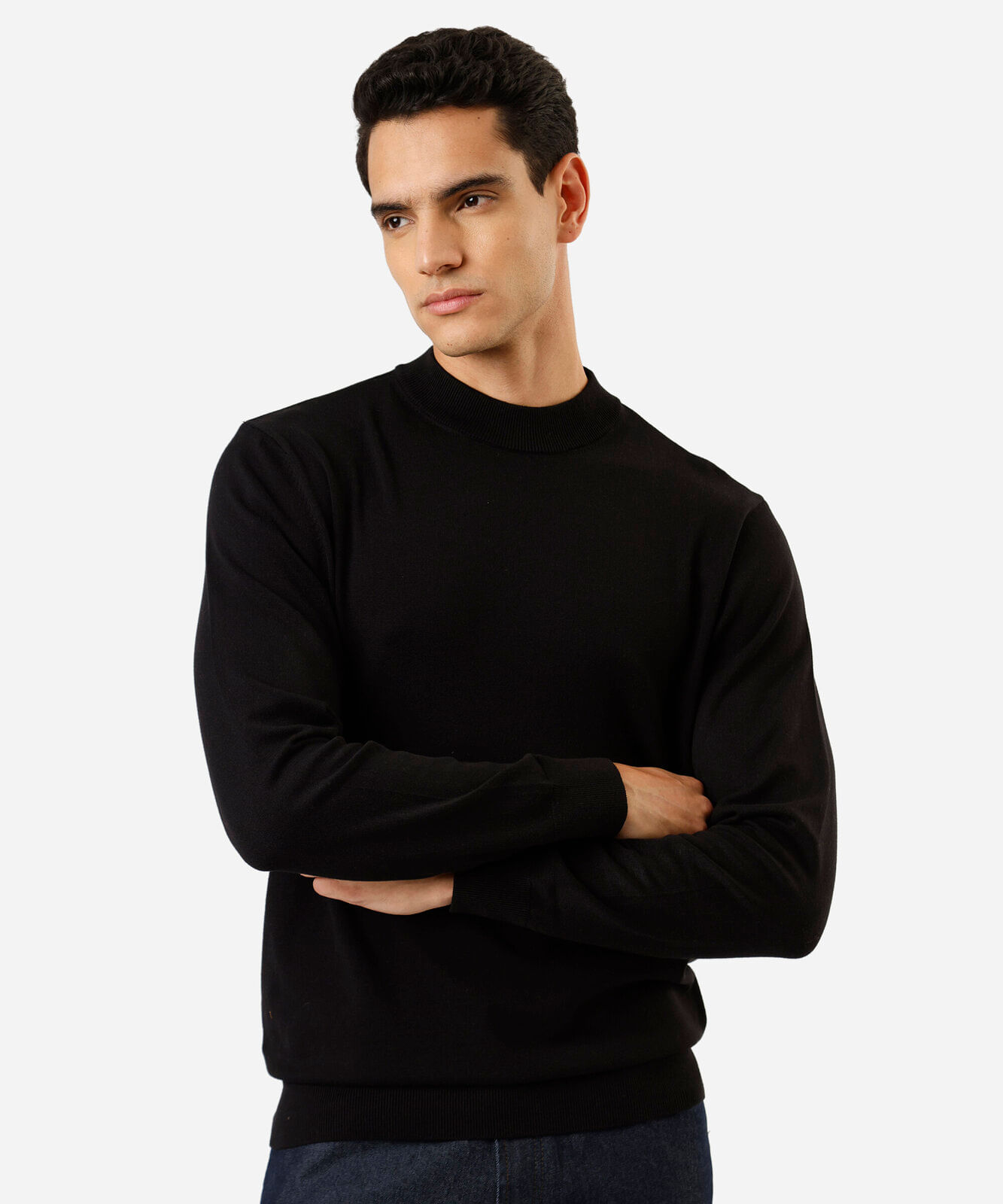 suéter masculino de tricot gola alta preto