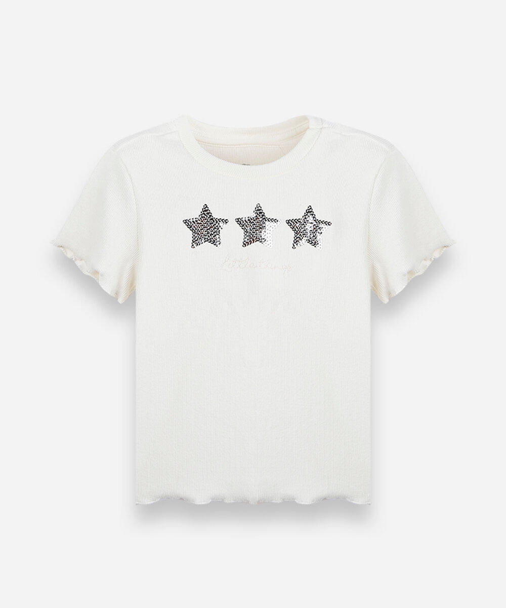 blusa infantil de algodão com paetês canelada off white