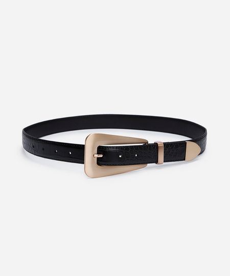 cinto croco com fivela triangular preto 95CM