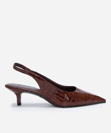 scarpin bico fino salto baixo marrom 35