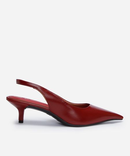 scarpin bico fino salto baixo vermelho 35