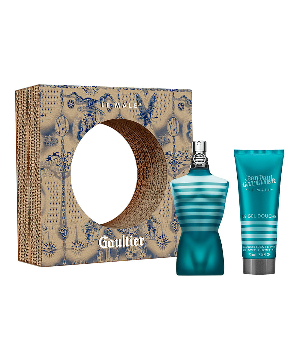 kit perfume masculino jean paul gaultier le male edt 75ml gel de banho 75ml